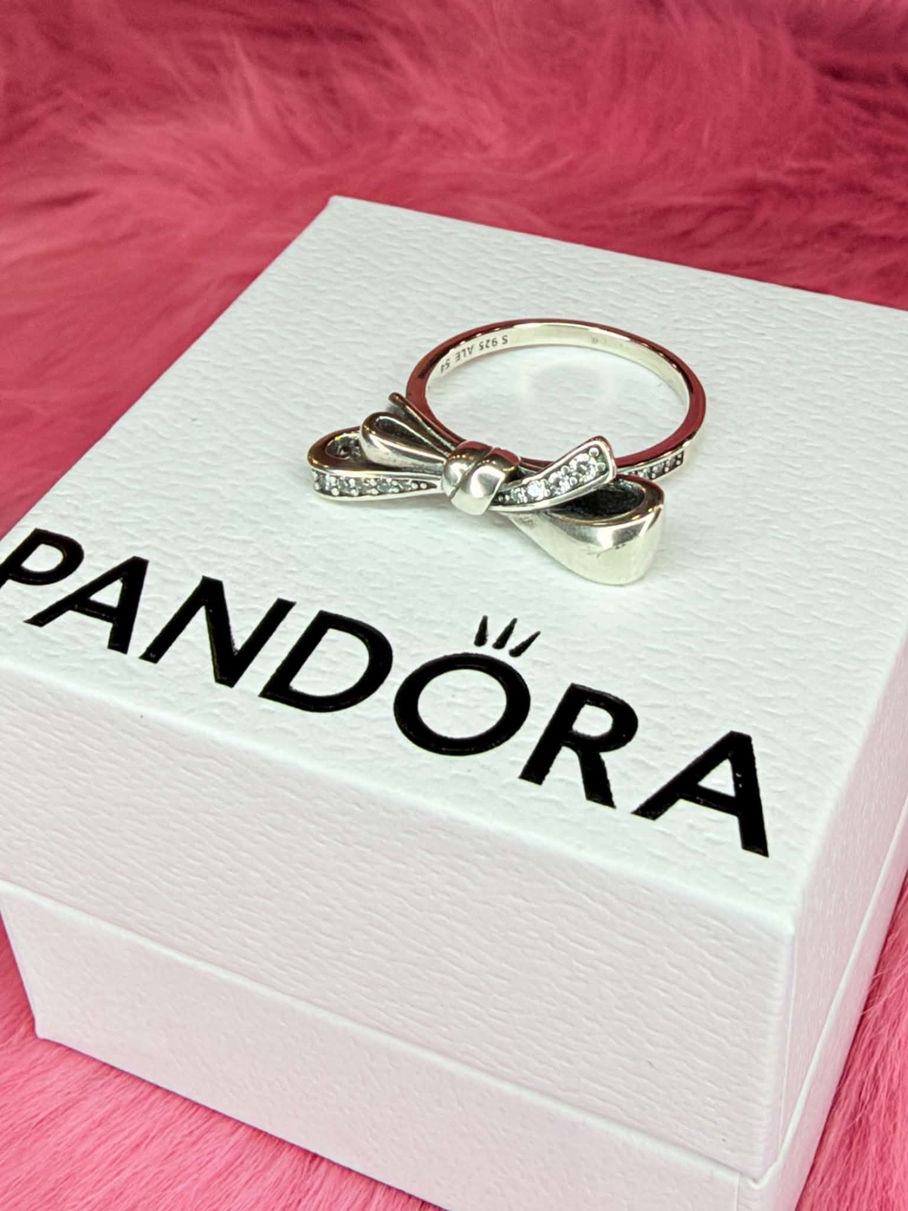 Pandora Silver Bow Ring with Clear Stones